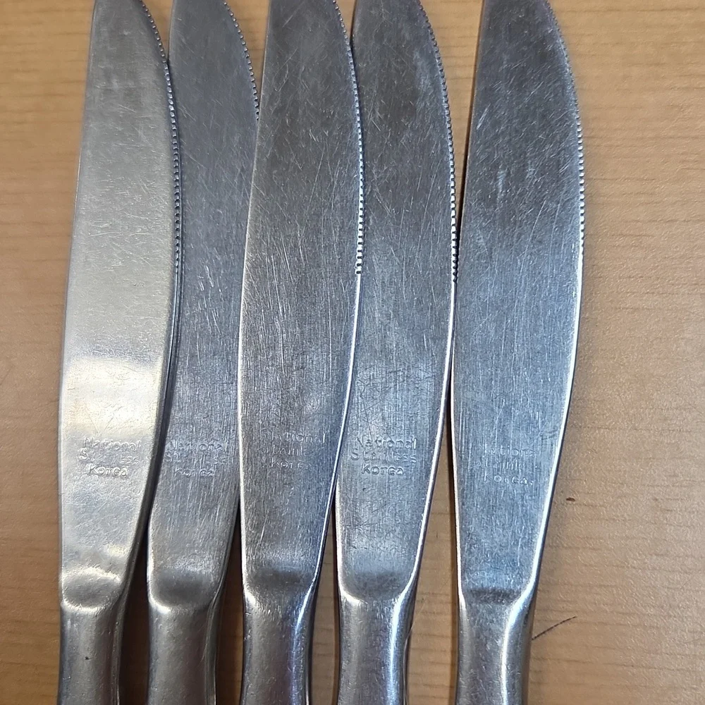 Vintage Nasco Bali‎ Stainless Flatware 5 Dinner Knives  Floral MCM Korea